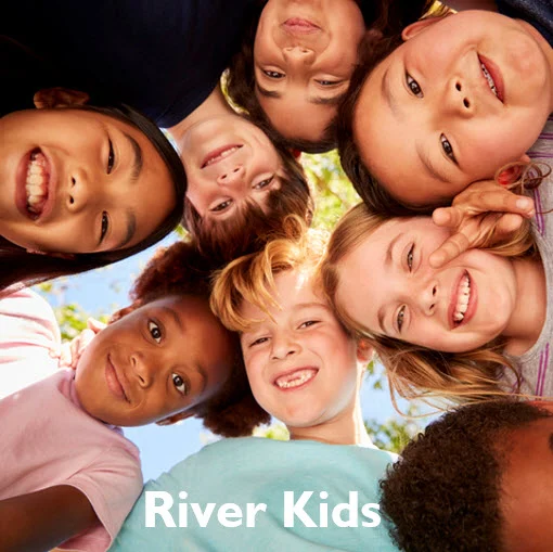 River Kids ministry artwork with children gathered in a circle